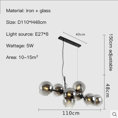 8-Light Nordic Glass Chandelier / Gold Transparent / Warm light