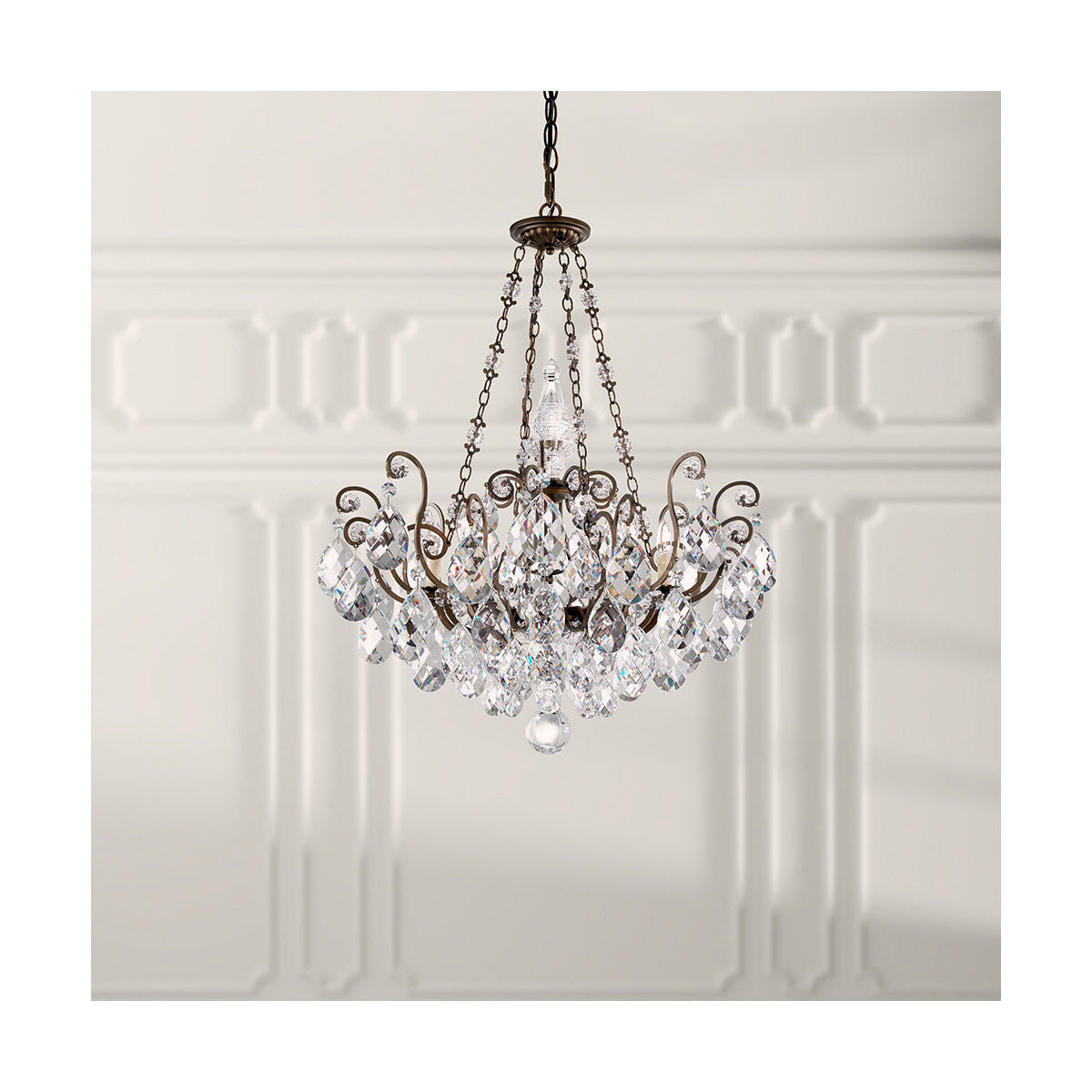 Baroque Open-Frame Crystal Pendant Light / Etruscan Gold / Clear Heritage Crystal