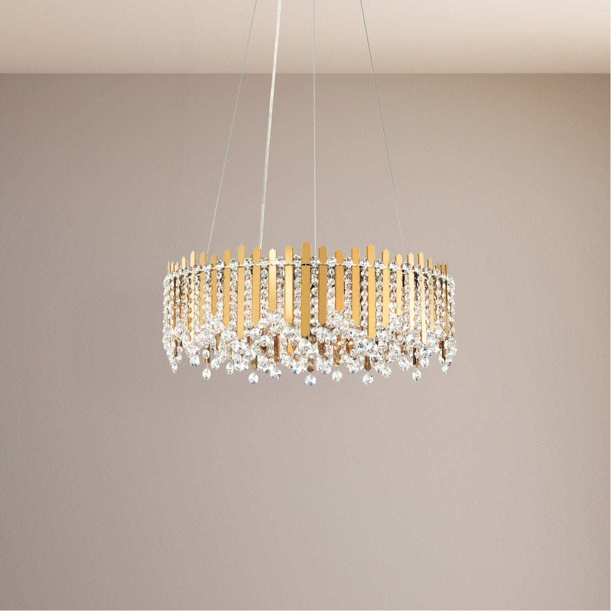 Crystal Strand Metal Bar Pendant Light / Gold Mirror / Clear Radiance