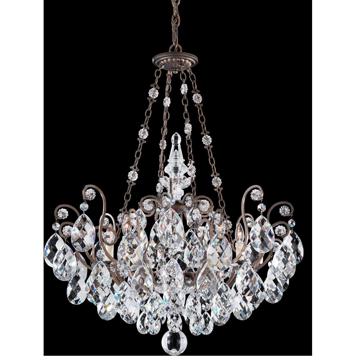 Baroque Open-Frame Crystal Pendant Light / Etruscan Gold / Clear Crystals From Swarovski